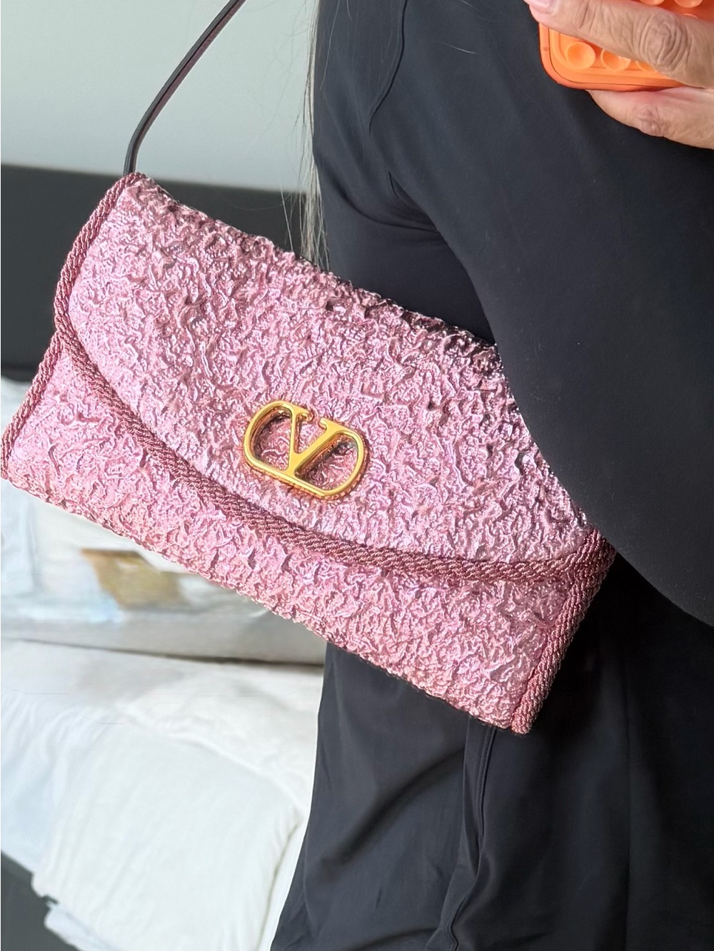 Valentino Garavani Devain Small Shoulder Bag In Cloqué Jacquard Fabric